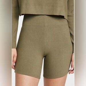 LESET Sage Green Ribbed Bike Shorts